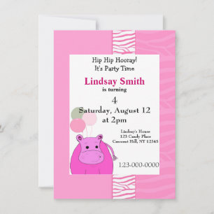 Pink Hippo Party Invitation