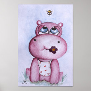 Pink Hippo Poster for children
