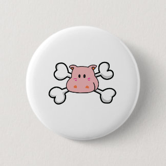 pink hippo Skull and Crossbones 6 Cm Round Badge