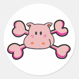 pink hippo Skull pink Crossbones Classic Round Sticker