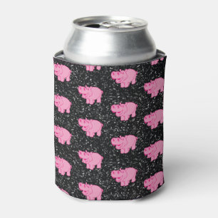 Pink Hippos Cute Hippopotamus Smiling Face Can Cooler
