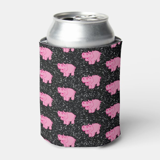 Pink Hippos Cute Hippopotamus Smiling Face Can Cooler (Can Front)