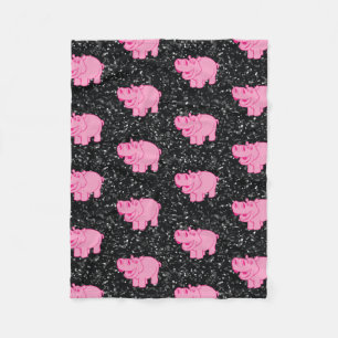 Pink Hippos Cute Hippopotamus Smiling Face Fleece Blanket