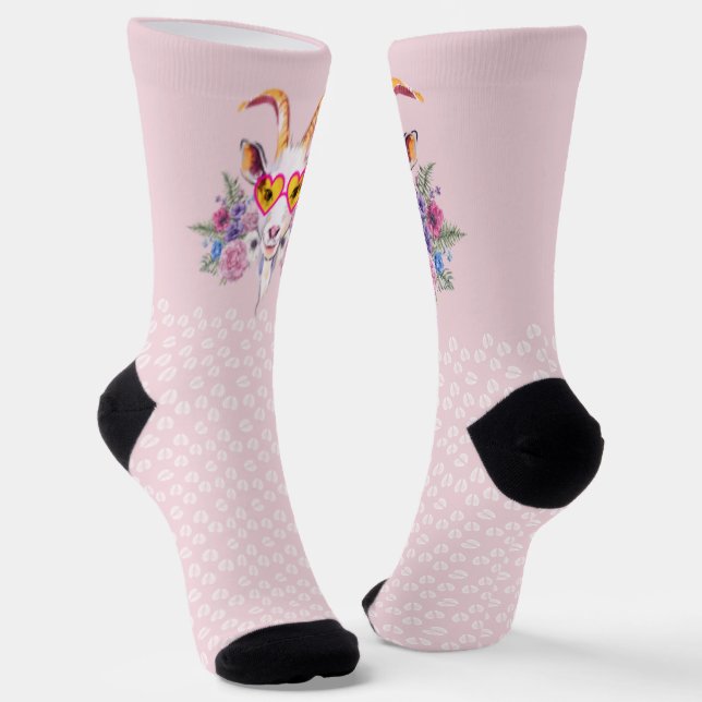 Pink Hipster Goat HoofPrints Socks (Angled)