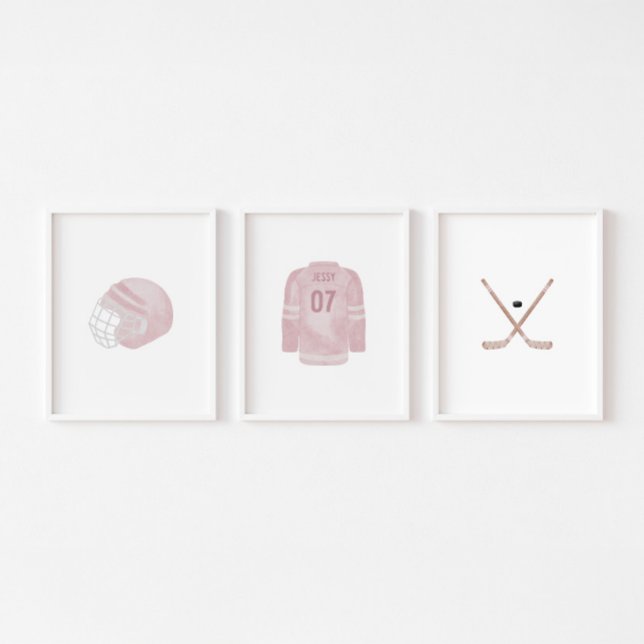 Pink hockey custom name wall art set of 3  (Creator Uploaded)