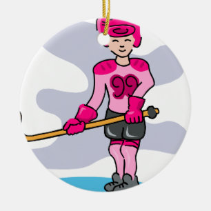 Pink hockey girl 99 ceramic tree decoration