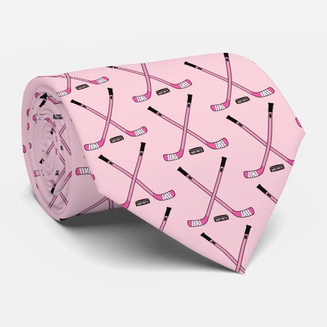 Pink Hockey Sticks and Puck Tie (Rolled)