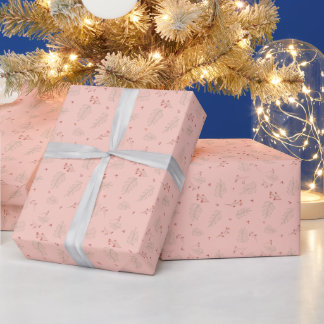 Pink Holiday Greenery Wrapping Paper