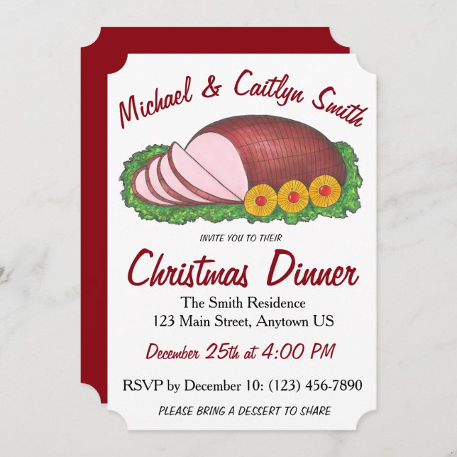 Pink Holiday Ham Christmas Easter Dinner Party Invitation (Front/Back)