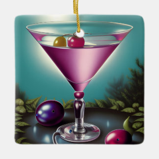 Pink Holiday Martini Ceramic Ornament