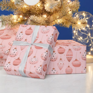 Pink Holiday Ornaments Christmas Wrapping Paper