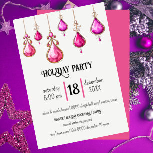 Pink Holiday Ornaments Party Invitation