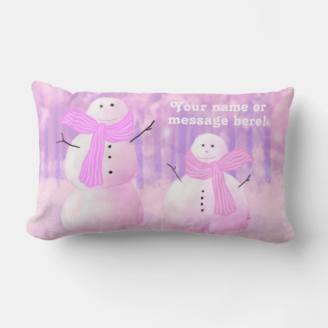 Pink Holiday Personalised Snowman Throw Pillow (Front)