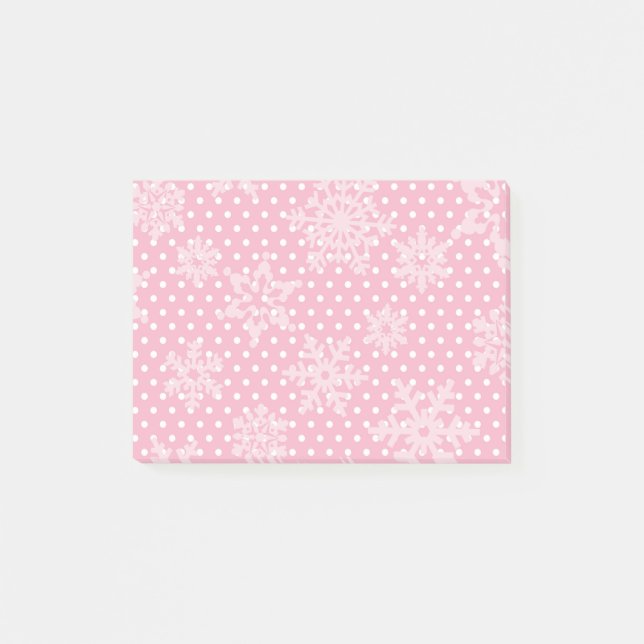 Pink Holiday Snowflakes Post-it Notes (Front)