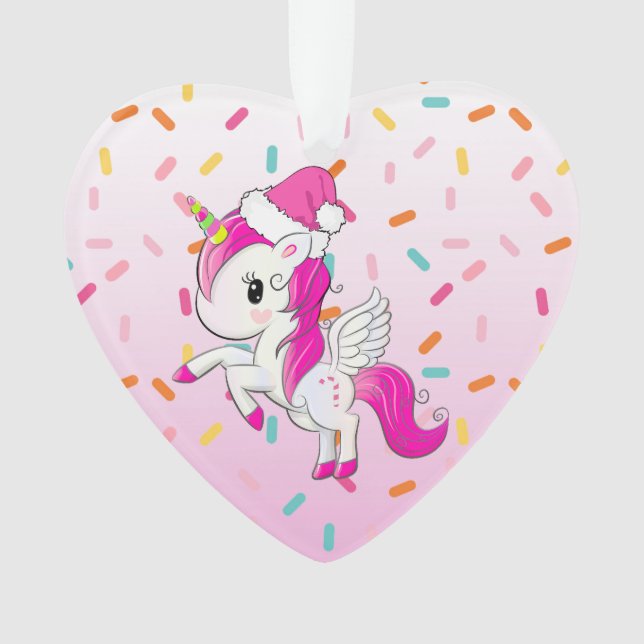 Pink Holiday Unicorn and Sprnkles Christmas Ornament (Front)