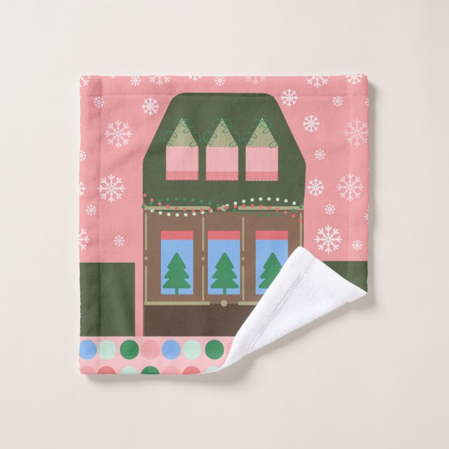 Pink Holiday Village Wash Cloth (Wash Cloth)