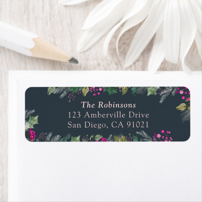 Pink Holly Berry Holiday Address Labels (Insitu)