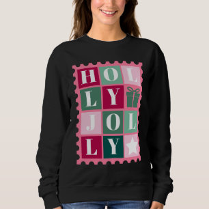 Pink Holly Jolly Christmas Postage Stamp Sweatshirt