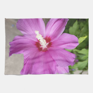 Pink Hollyhock Flower Kitchen Towel