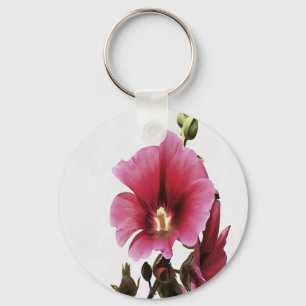 Pink Hollyhock Key Ring