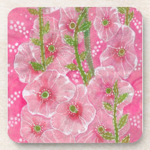 Pink Hollyhock Mallow Malva Flower Floral Painting