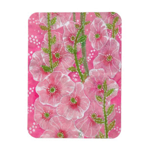 Pink Hollyhock Mallow Malva Flower Floral Painting Magnet