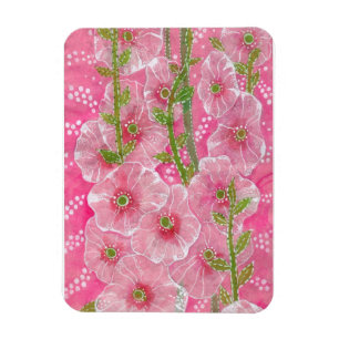 Pink Hollyhock Mallow Malva Flower Floral Painting Magnet