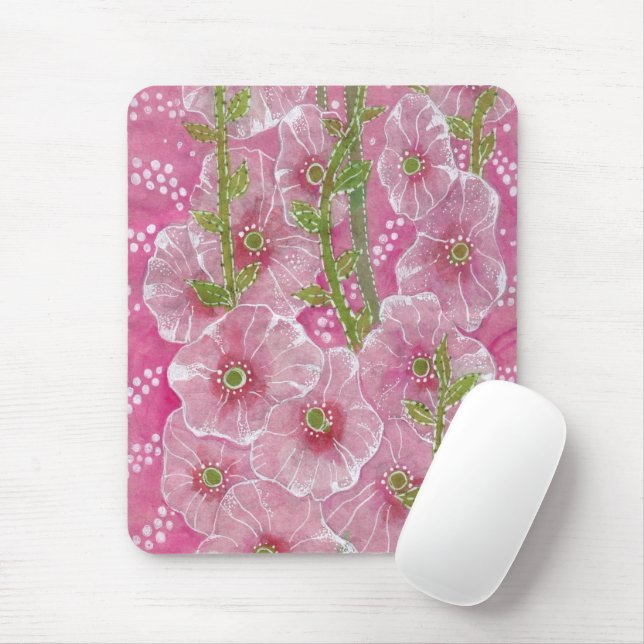 Pink Hollyhock Mallow Malva Flower Floral Painting Mouse Pad (With Mouse)