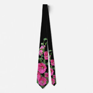 Pink Hollyhocks on Black Tie