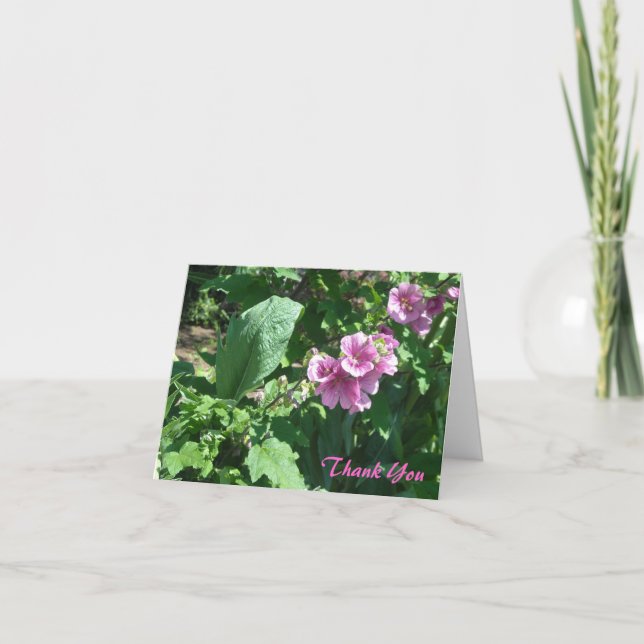 Pink Hollyhocks Thank You Card (Front)