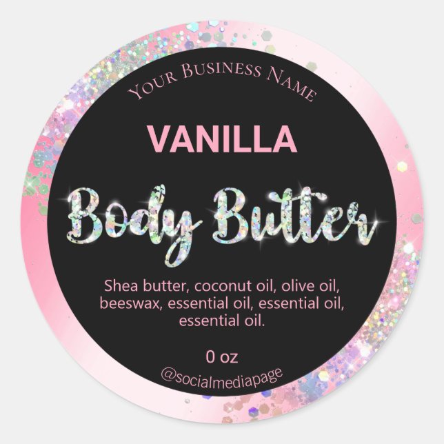 Pink Holographic Body Butter Labels (Front)