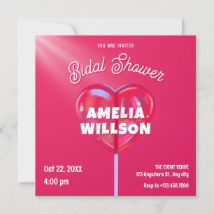 Pink holographic candy sweet bridal shower invitation