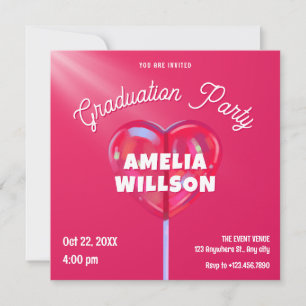 Pink holographic candy sweet graduation invitation