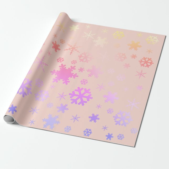 Pink Holographic Christmas Snowflake Pattern Wrapping Paper (Unrolled)