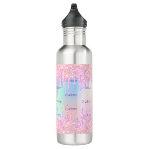 Pink holographic drips name girl 710 ml water bottle