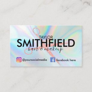 Pink Holographic Hair & Makeup Trendy Business Card