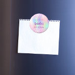 Pink holographic name birthday party magnet<br><div class="desc">For a 18th (or any age) birthday party. A holographic coloured background in purple,  pink,  and mint green. Decorated with confetti.  Personalise and add a date,  name and age.  Can be used both as party favours or save the date for the guests.</div>