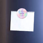 Pink holographic name Sweet 16 Magnet<br><div class="desc">For a Sweet 16 birthday party. A holographic coloured background in purple,  pink,  and mint green. Decorated with confetti.  Personalise and add a date,  name and age.  Can be used both as party favours or as save the date,  for the guests.</div>