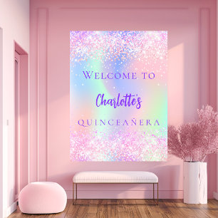 Pink holographic purple Quinceanera welcome Poster