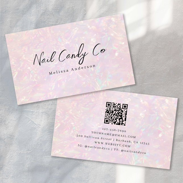 Pink Holographic QR Code Luxe Business Card (Creator Uploaded)