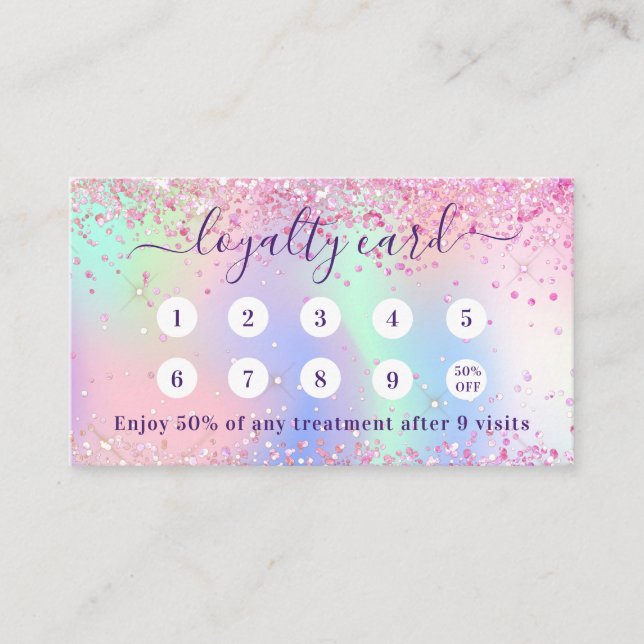 Pink holograpic glitter qr code loyalty card (Front)