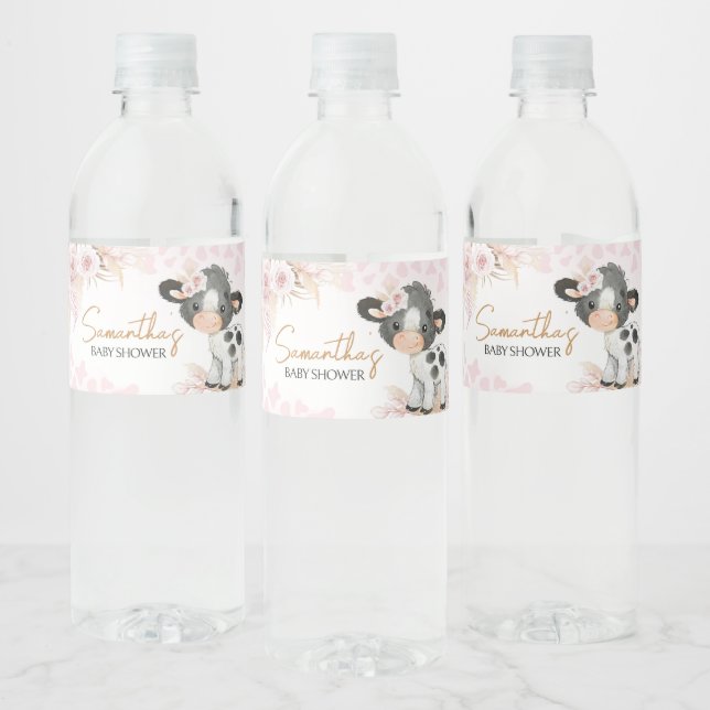 Pink Holy Cow Baby Shower  Water Bottle Label (Bottles)