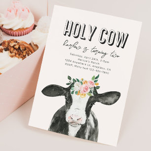 Pink Holy Cow Birthday Invitation   Cow Invitation