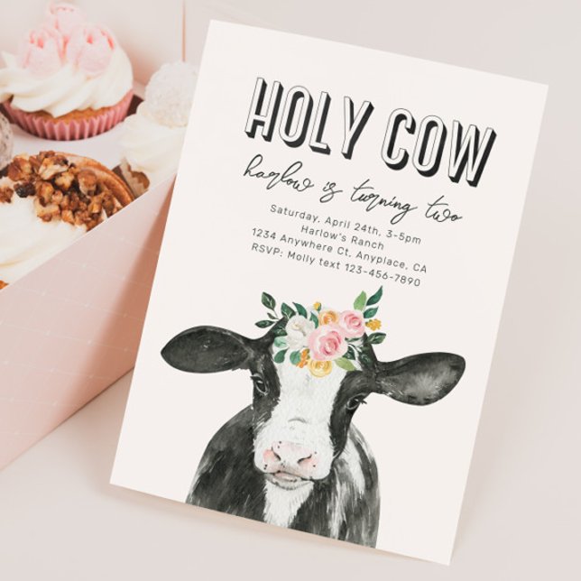 Pink Holy Cow Birthday Invitation | Cow Invitation (Creator Uploaded)