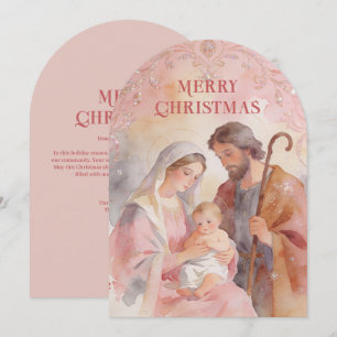 Pink Holy Family Christian Christmas TMF26 Holiday Card