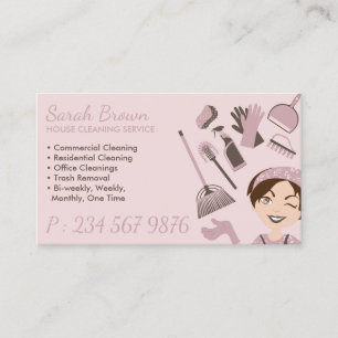 Pink Home Janitorial Gloved Apron Maid Business Card