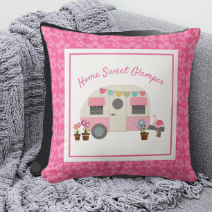 Pink Home Sweet Glamper Camper Throw Pillow