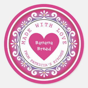 Pink Homemade Banana Bread Made With Love Classic Round Sticker