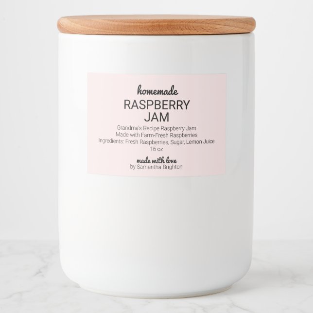 Pink Homemade Raspberry Jam Kitchen Pantry Food Label (Front)