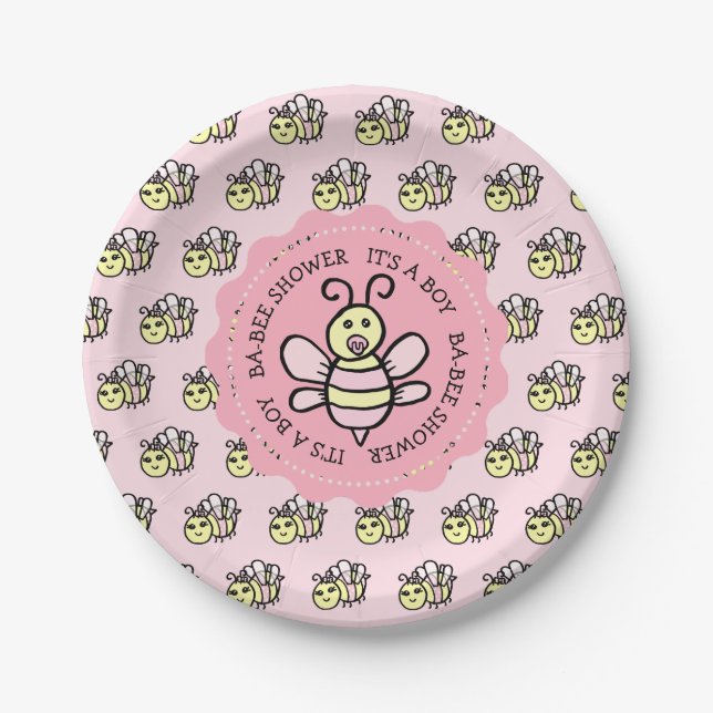 Pink Honey Bee Girl's Baby Shower Paper Plate (Front)